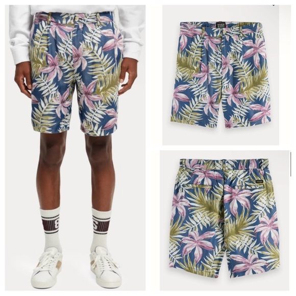 New! Scotch & Soda Twilt loose fit Hawaiian floral shorts nwt 28727 - Picture 1 of 11